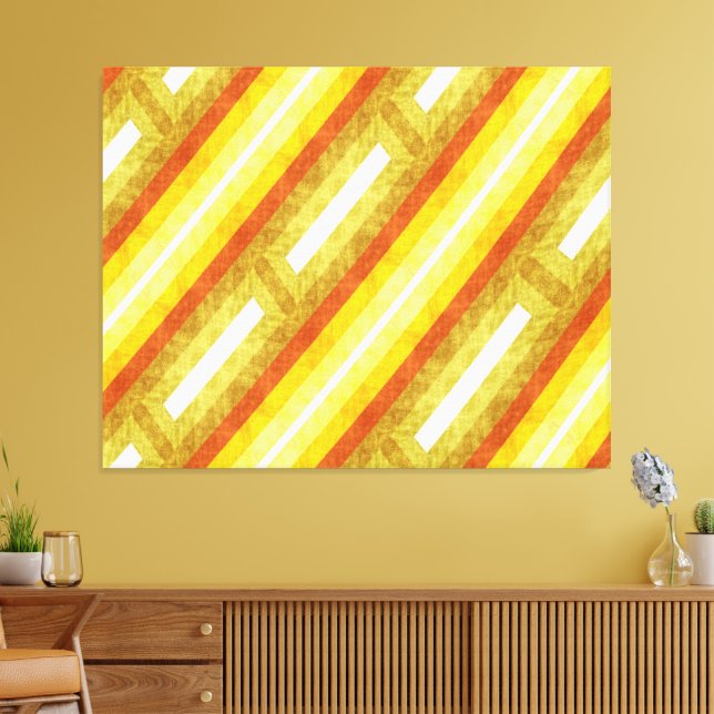 Retro Diagonal Stripes in Yellow and Orange Canvas Print (Insitu(LivingRoom))