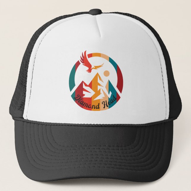 Retro Diamond Head Hike Sunset Trucker Hat (Front)