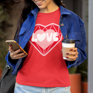 Retro Diamond Heart Love Red Valentine's Day  T-Shirt