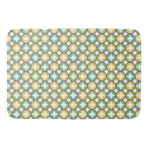 Retro Diamond in Circle Pattern Blue Green Gold Bath Mat