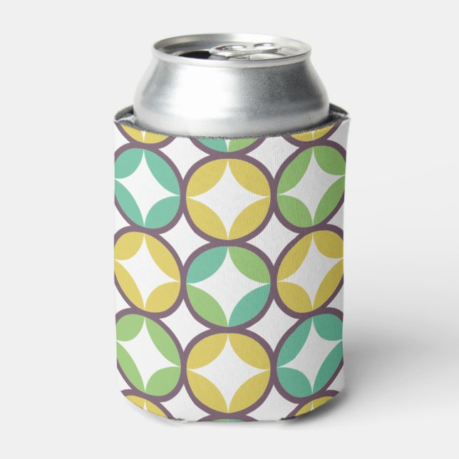 Retro Diamond in Circle Pattern Blue Green Gold Can Cooler (Can Front)