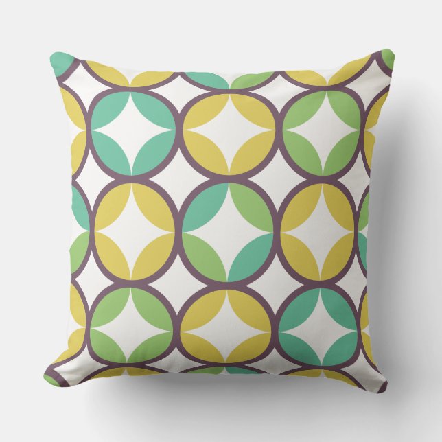 Retro Diamond in Circle Pattern Blue Green Gold Cushion (Front)