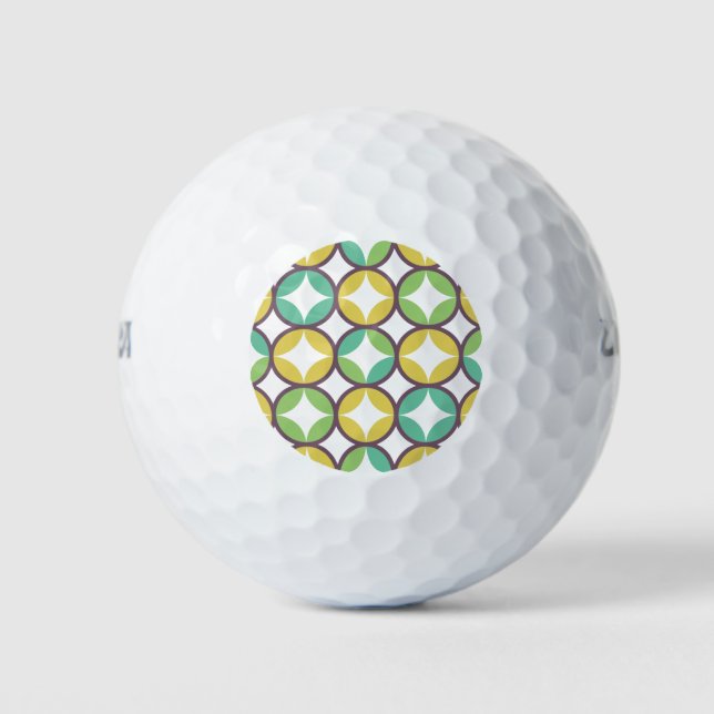 Retro Diamond in Circle Pattern Blue Green Gold Golf Balls (Front)
