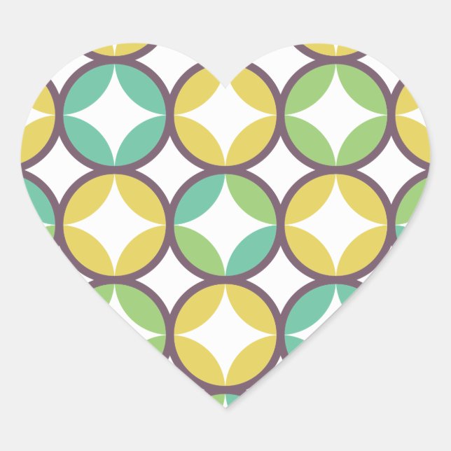 Retro Diamond in Circle Pattern Blue Green Gold Heart Sticker (Front)