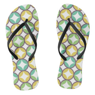 Retro Diamond in Circle Pattern Blue Green Gold Jandals