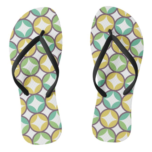 Retro Diamond in Circle Pattern Blue Green Gold Jandals (Footbed)