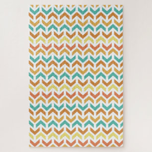 Retro Diamond in Circle Pattern Blue Green Gold Jigsaw Puzzle