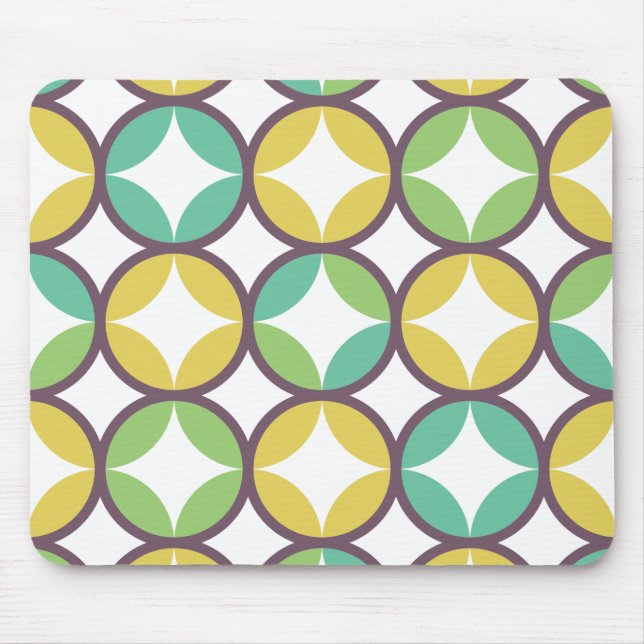 Retro Diamond in Circle Pattern Blue Green Gold Mouse Pad (Front)