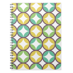 Retro Diamond in Circle Pattern Blue Green Gold Notebook