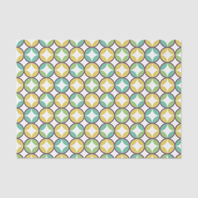 Retro Diamond in Circle Pattern Blue Green Gold Tissue Paper (Front)