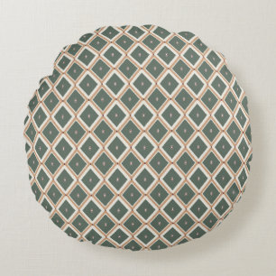 Retro Diamond Lattice Pattern in Sage Green Round Cushion