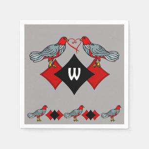 Retro Diamonds, Birds and Heart Worms_Monogrammed Napkin