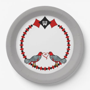 Retro Diamonds, Birds and Heart Worms_Monogrammed  Paper Plate