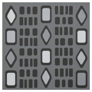 Retro Diamonds Rectangles Black Grey Fabric