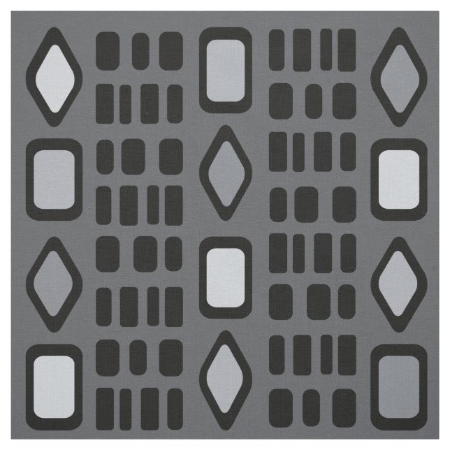 Retro Diamonds Rectangles Black Grey Fabric (Swatch)