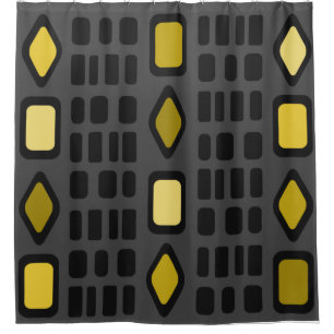 Retro Diamonds Rectangles Black Ochre Shower Curtain