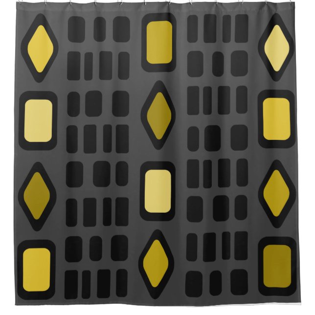 Retro Diamonds Rectangles Black Ochre Shower Curtain (Front)