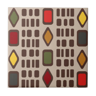 Retro Diamonds Rectangles Colourful 3 Tile