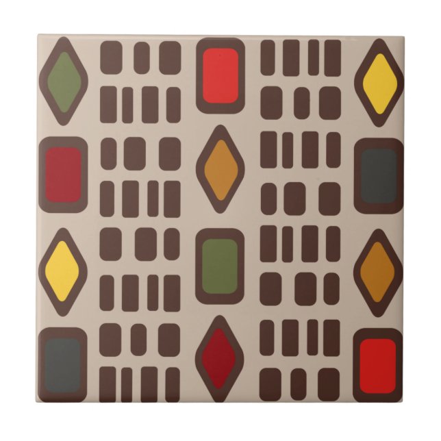 Retro Diamonds Rectangles Colourful 3 Tile (Front)