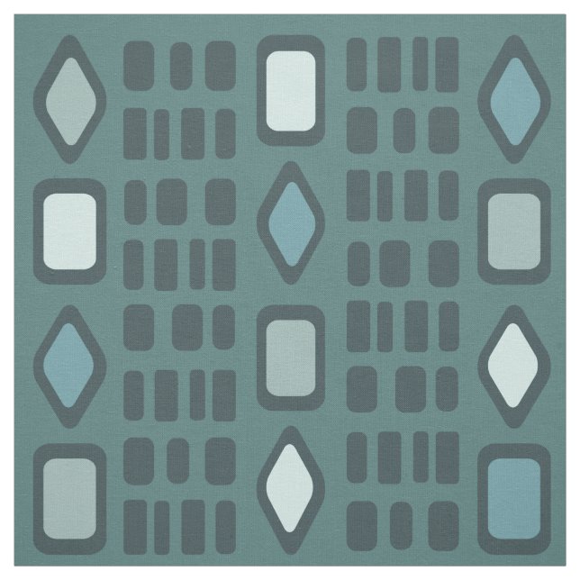 Retro Diamonds Rectangles Teal Fabric (Swatch)