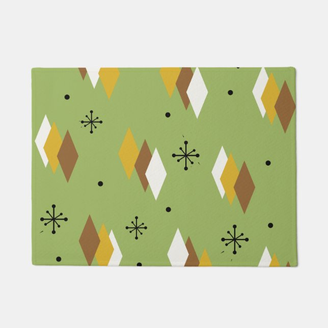 Retro Diamonds & Sputnik Starbursts Chartreuse Doormat (Front)