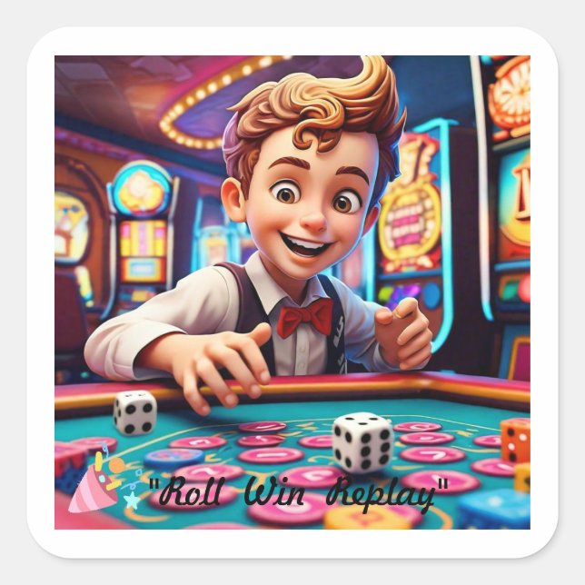 "Retro Dice Roll" Square Sticker (Front)