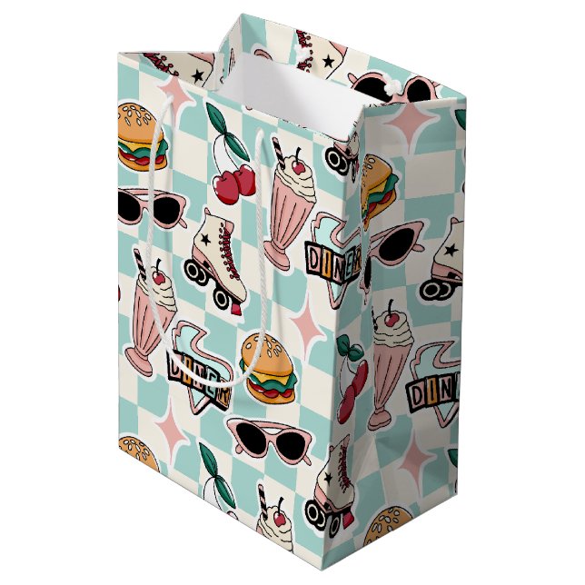 Retro Diner 1950s Pattern Medium Gift Bag (Back Angled)