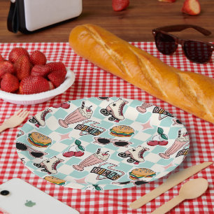 Retro Diner 1950s Pattern Paper Plate