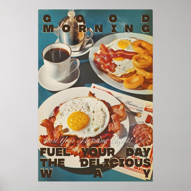 Retro Diner Breakfast Art Print Bacon, Eggs (Front)