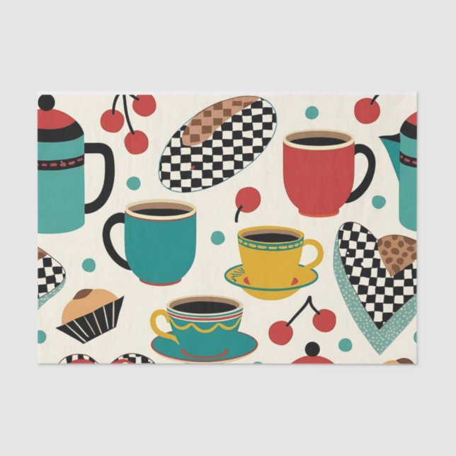 Retro Diner Brew: 1950s Coffee-Themed Tissue Paper (Front)