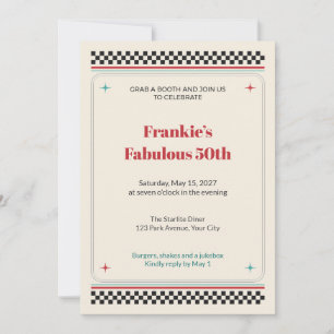 Retro Diner Chequerboard 50th Birthday Invitation