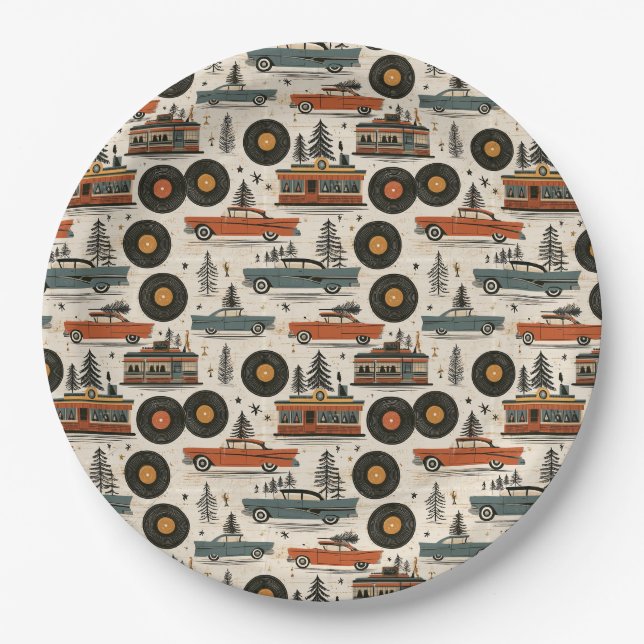 Retro Diner Christmas Buffet Style Paper Plate (Front)