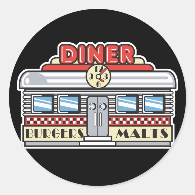 retro diner design classic round sticker (Front)