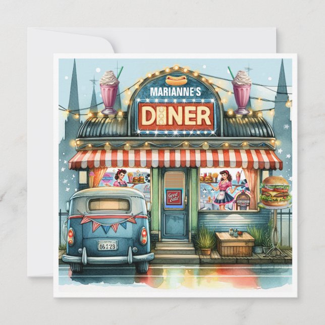 RETRO DINER FIFTIES INVITATION (Front)
