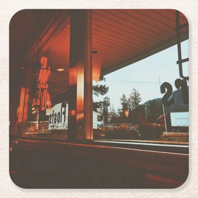  Retro Diner in the Pacific Northwest Square Paper Coaster (Front)