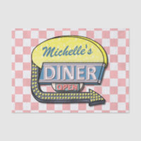 Retro Diner Sign 50s Pink Chequered Personalised