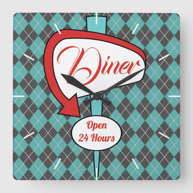 Retro Diner Sign Wall Clock Gift (Front)