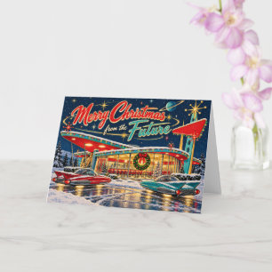 Retro Diner Space Age Christmas Holiday Car Card