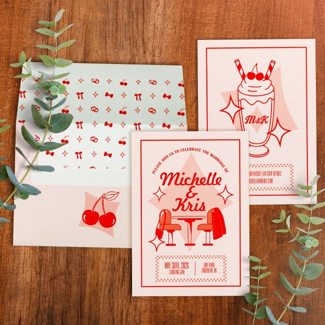 Retro Diner Wedding Invitation (Retro Diner Wedding Invitation with envelope)