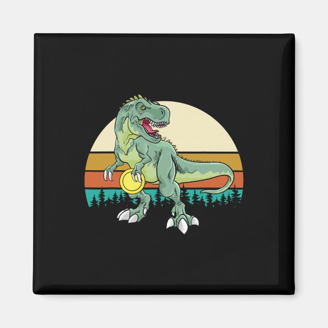 Retro Dino Dinosaur Golfer Gift T Rex Disc Golf  Magnet (Front)
