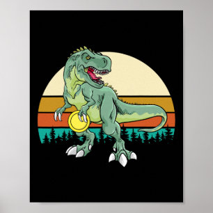 Retro Dino Dinosaur Golfer Gift T Rex Disc Golf  Poster