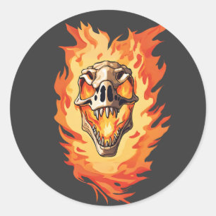 Retro Dinosaur Dead Burning Skull in Fire Classic Round Sticker