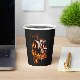 Retro Dinosaur Dead Burning Skull in Fire Paper Cups