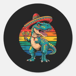 Retro dinosaur mexican party cinco de mayo sombrer classic round sticker