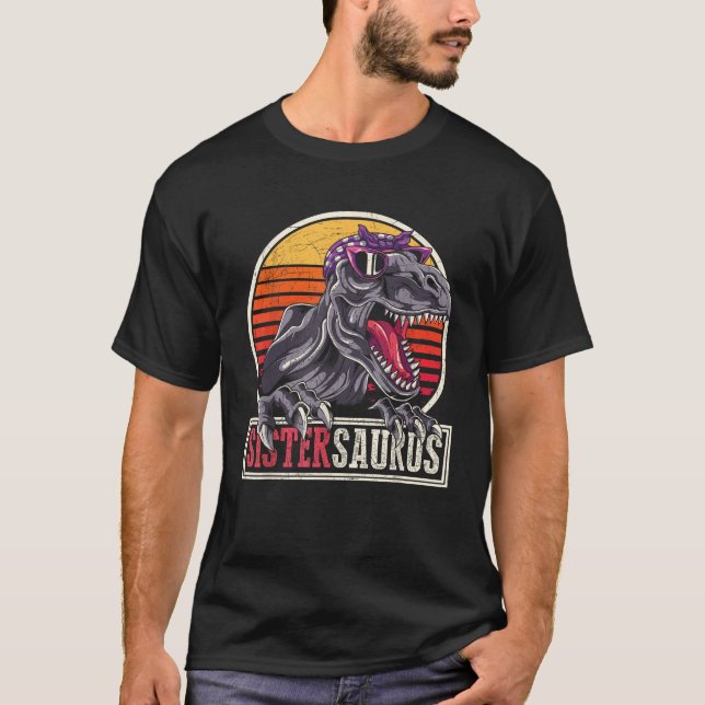 Retro Dinosaur Sister Gift Idea Sistersaurus T Rex T-Shirt (Front)