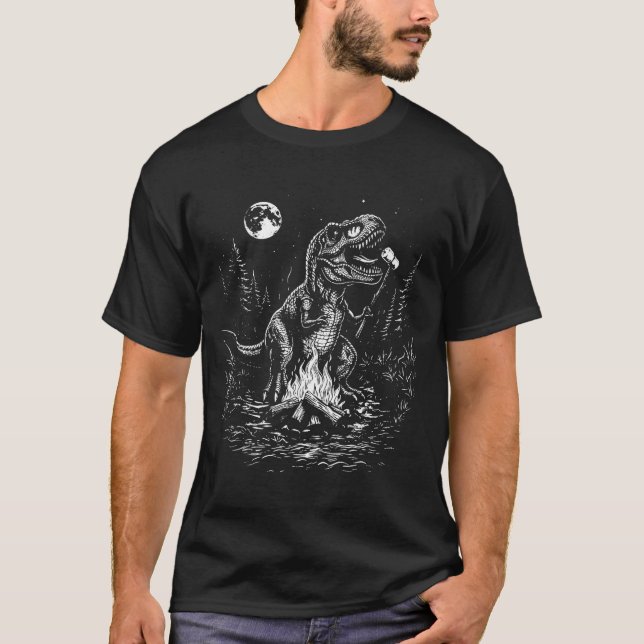 Retro dinosaur s'mores campfire moon camper T-Shirt (Front)