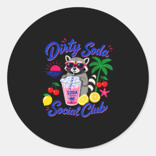 Retro dirty soda social club racoon summer classic round sticker