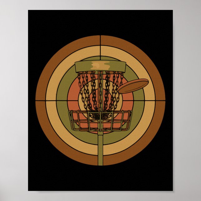 Retro Disc Golf Basket Flying Disc Golfer Scene  Poster (Front)