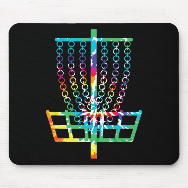 Retro Disc Golf Basket Hippie Rainbow Tie Dye Disc Mouse Pad (Front)