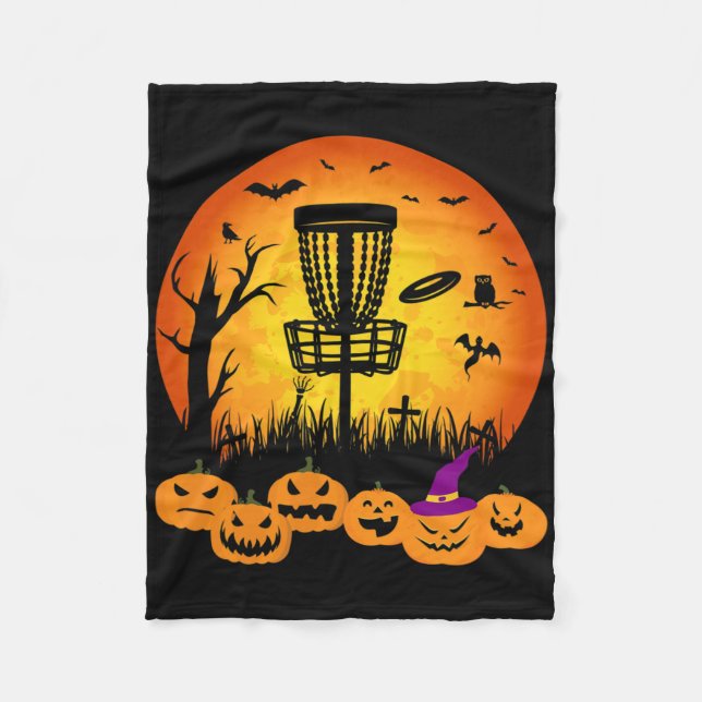Retro Disc Golf Halloween Graveyard Scary Disc Gol Fleece Blanket (Front)